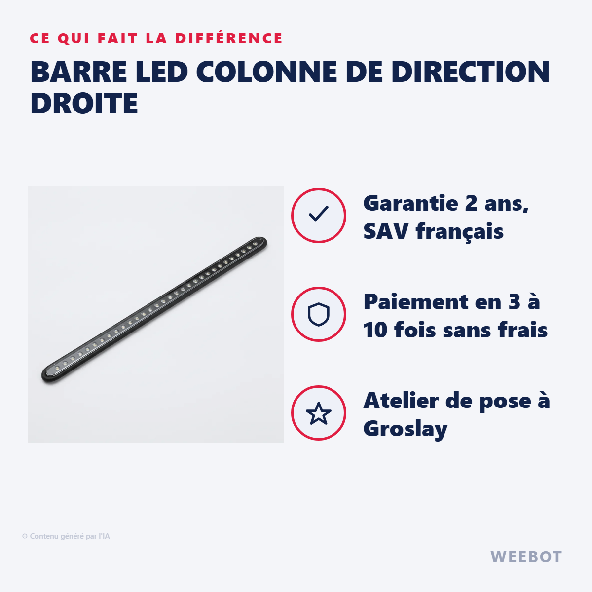Barre LED Colonne de Direction Droite : les points forts