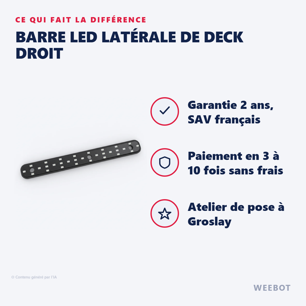 Barre LED Latérale de Deck Droit : les points forts