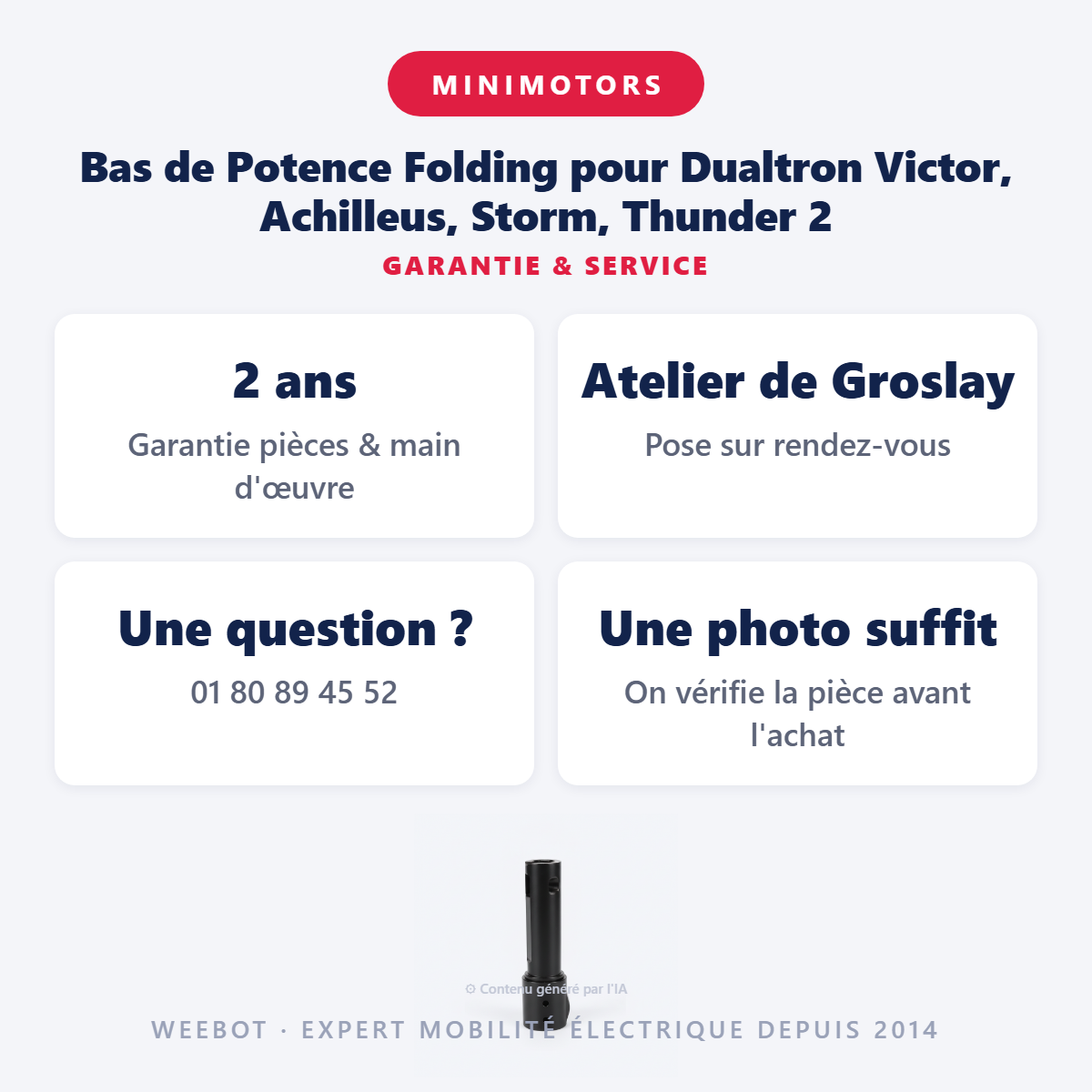 Bas de Potence Folding pour Dualtron Victor, Achilleus, Storm, Thunder 2 : garantie 2 ans et service après-vente