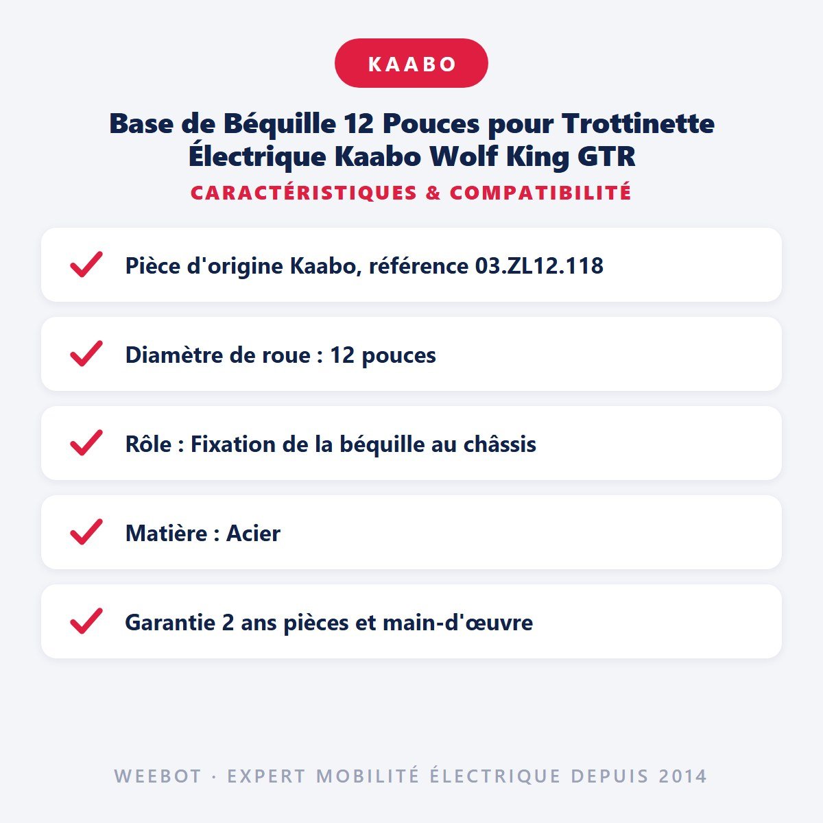 Base de Béquille 12 Pouces pour Trottinette Électrique Kaabo Wolf King GTR - Weebot