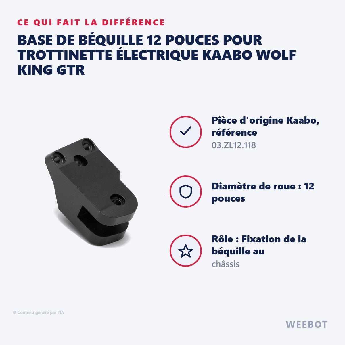 Base de Béquille 12 Pouces pour Trottinette Électrique Kaabo Wolf King GTR - Weebot