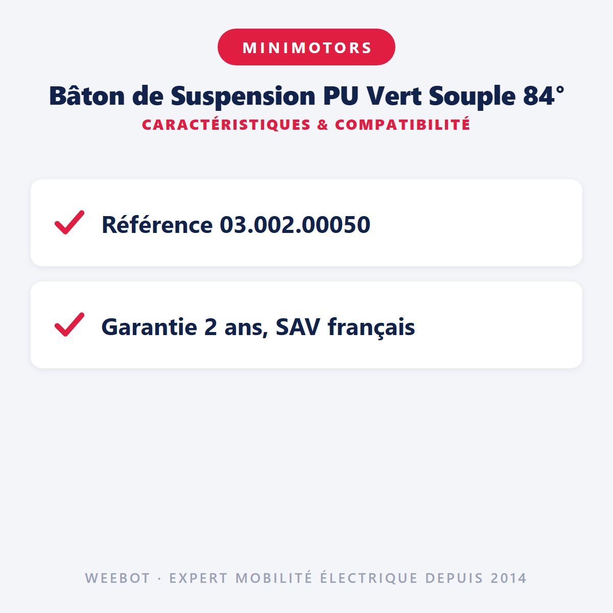 Bâton de Suspension PU Vert Souple 84° : caractéristiques et compatibilité