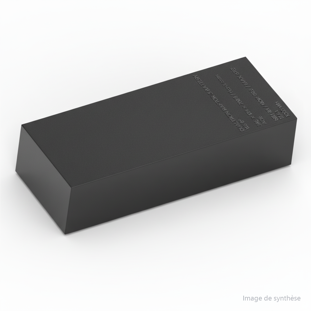 Illustration en perspective d'une batterie rectangulaire pour trottinette électrique Dualtron