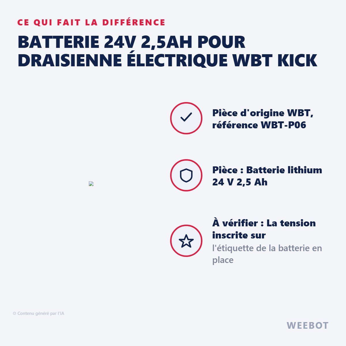 Batterie 24V 2,5Ah pour Draisienne Électrique WBT Kick - Weebot