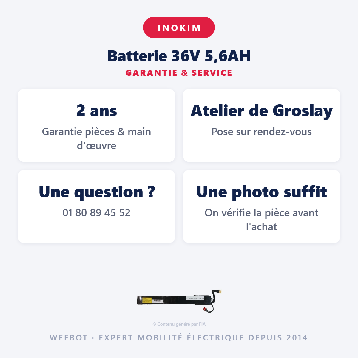 Batterie 36V 5,6AH : garantie 2 ans et service après-vente