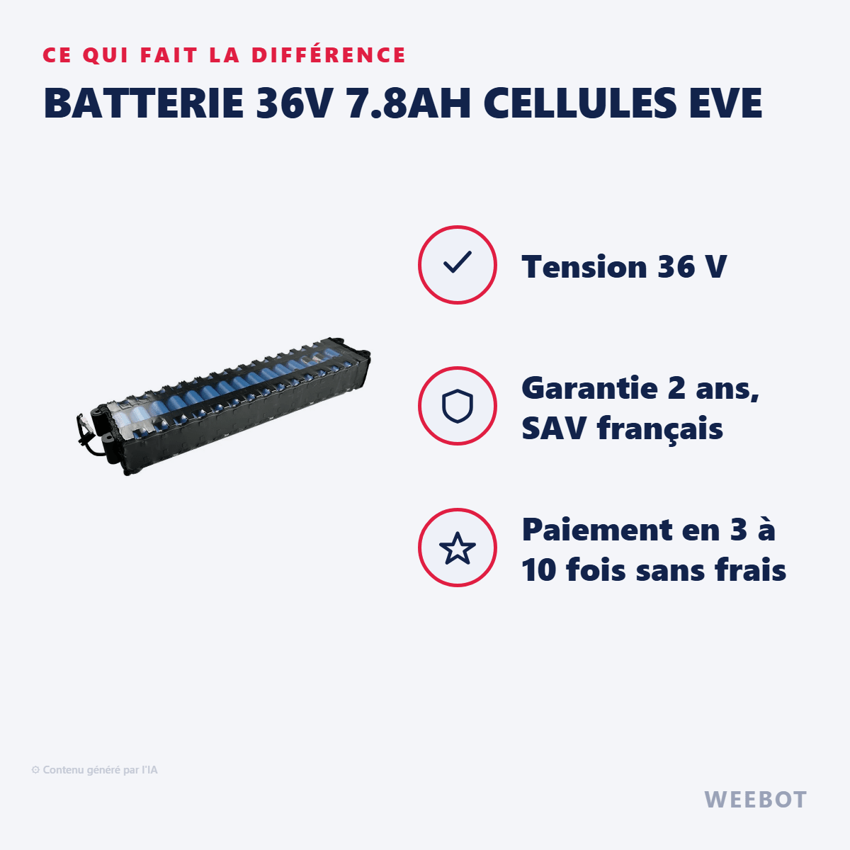 Batterie 36V 7.8Ah Cellules EVE pour Trottinette Électrique Xiaomi - Weebot