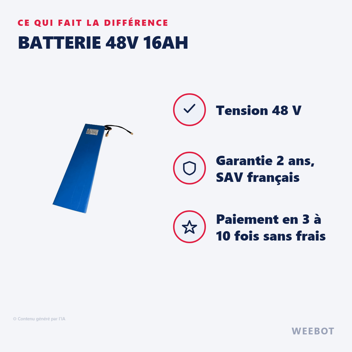 Batterie 48V 16Ah pour Trottinette Électrique Z8 / Z9 - Weebot