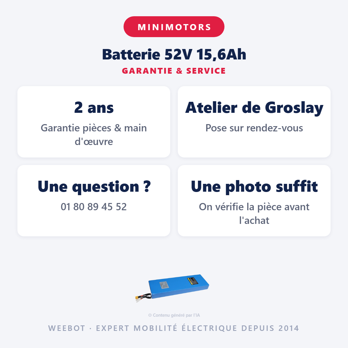 Batterie 52V 15,6Ah : garantie 2 ans et service après-vente