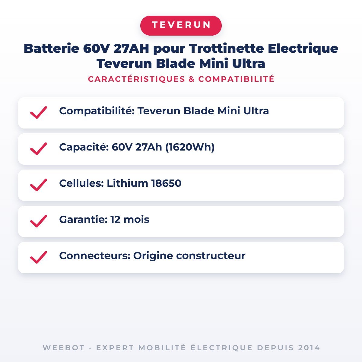 Batterie 60V 27AH pour Trottinette Electrique Teverun Blade Mini Ultra - Weebot