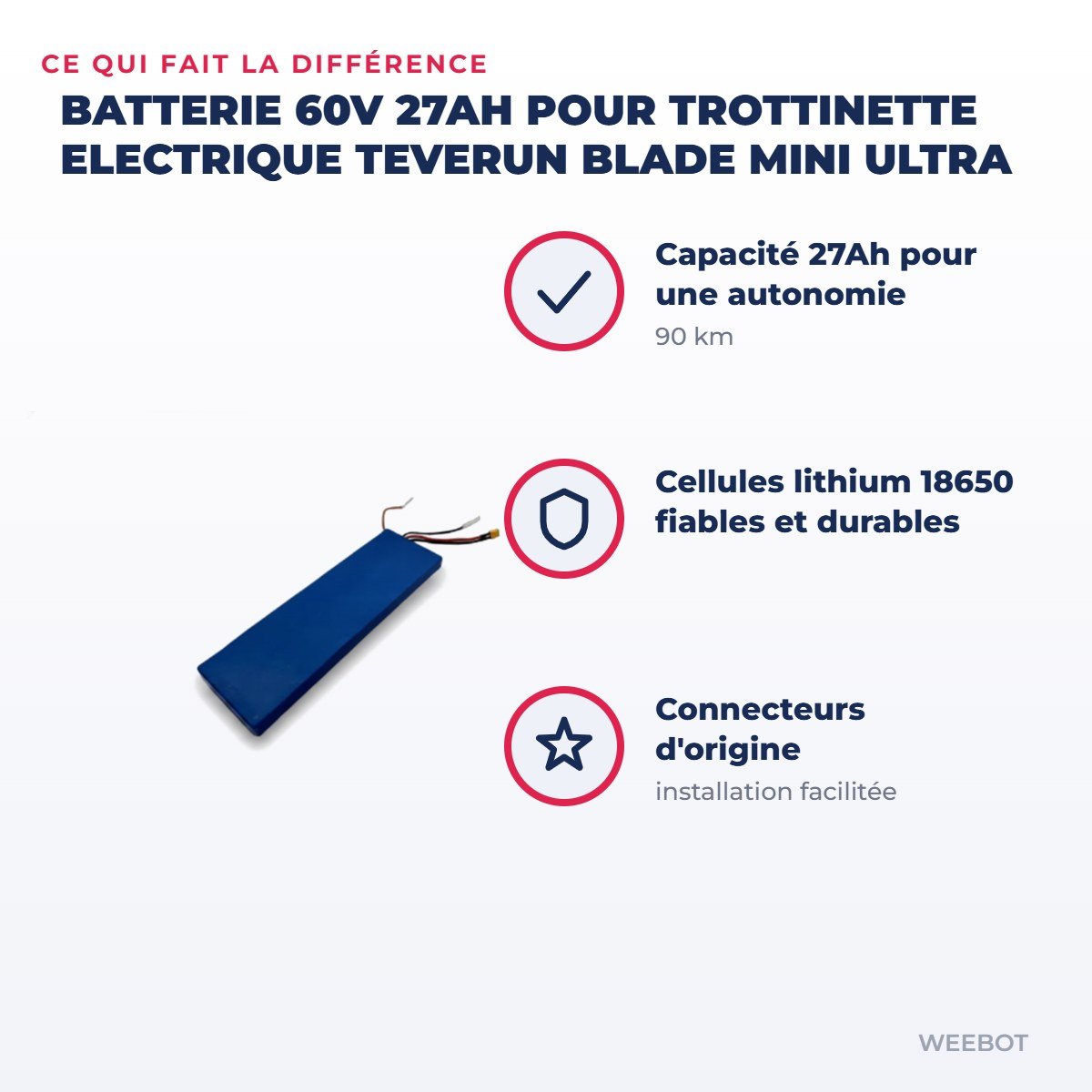 Batterie 60V 27AH pour Trottinette Electrique Teverun Blade Mini Ultra - Weebot
