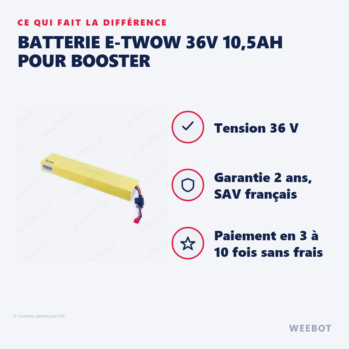 Batterie E-TWOW 36V 10,5Ah pour Booster : les points forts