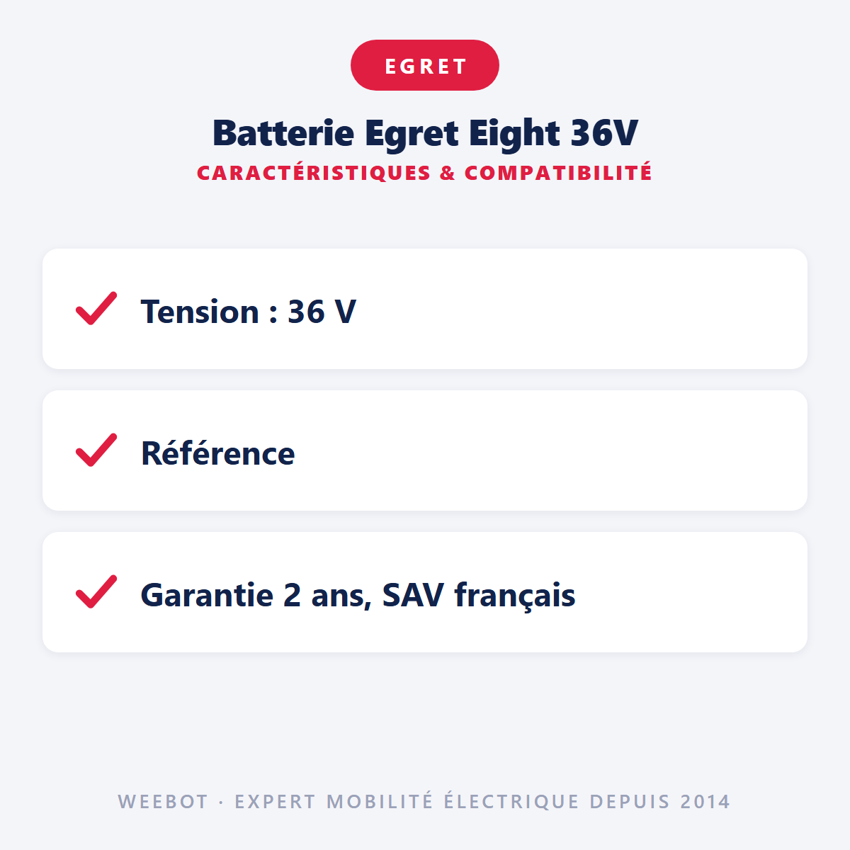 Batterie Egret Eight 36V : caractéristiques et compatibilité