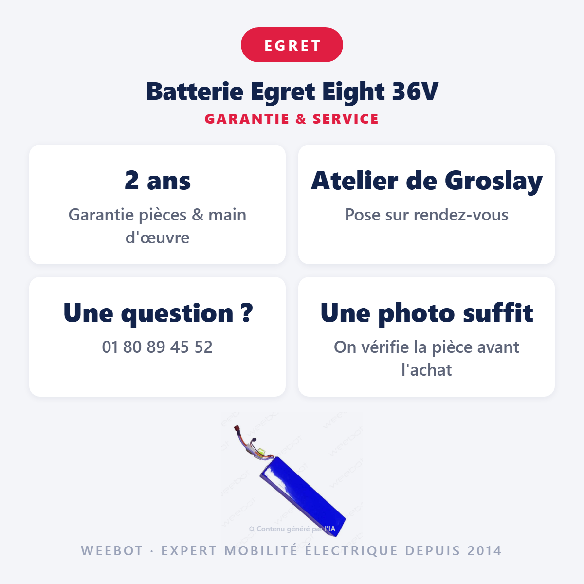 Batterie Egret Eight 36V : garantie 2 ans et service après-vente