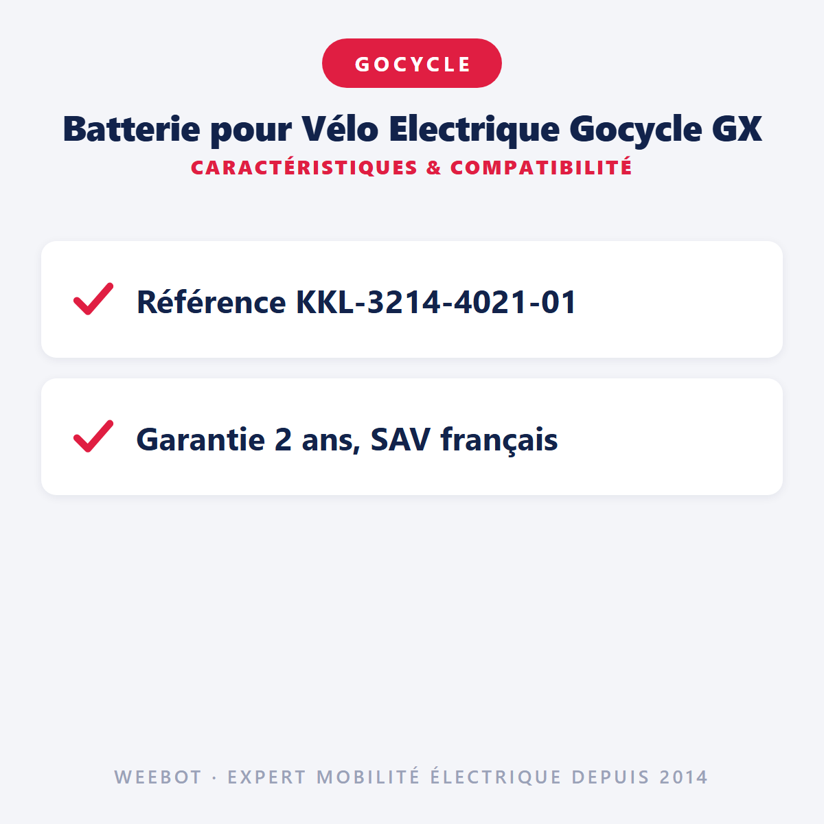 Batterie pour Vélo Electrique Gocycle GX : caractéristiques et compatibilité