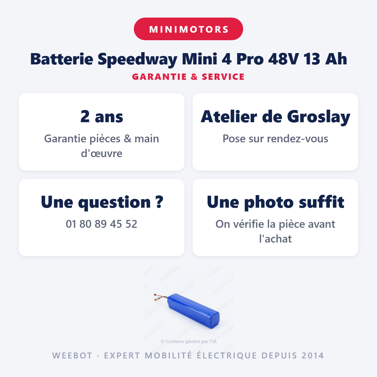 Batterie Speedway Mini 4 Pro 48V 13 Ah : garantie 2 ans et service après-vente
