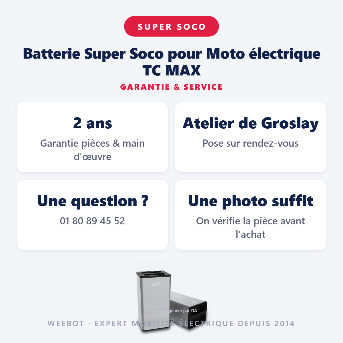 Batterie Super Soco pour Moto électrique TC MAX : garantie 2 ans et service après-vente