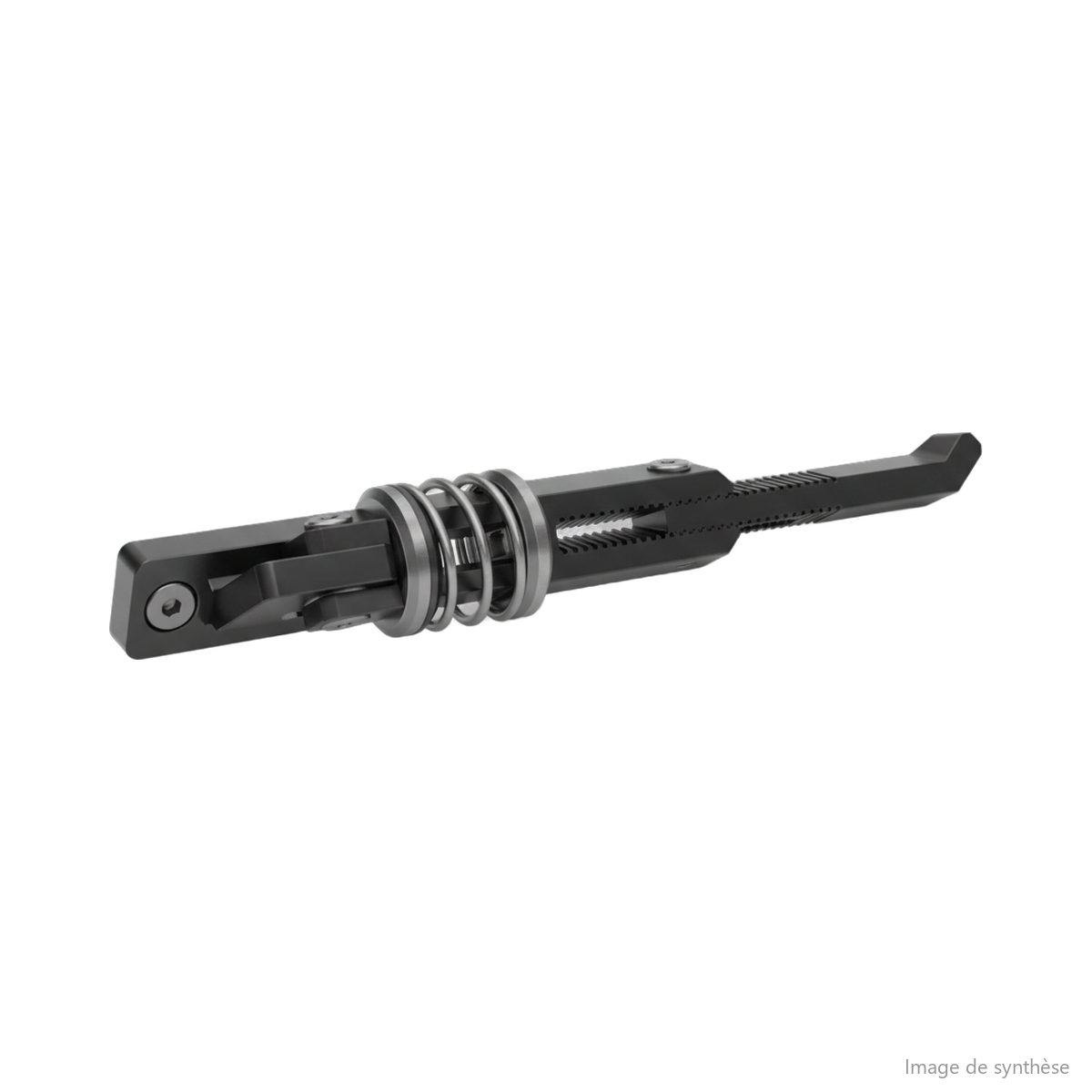 Dessin technique d'une béquille réglable avec ressort pour trottinette électrique Dualtron