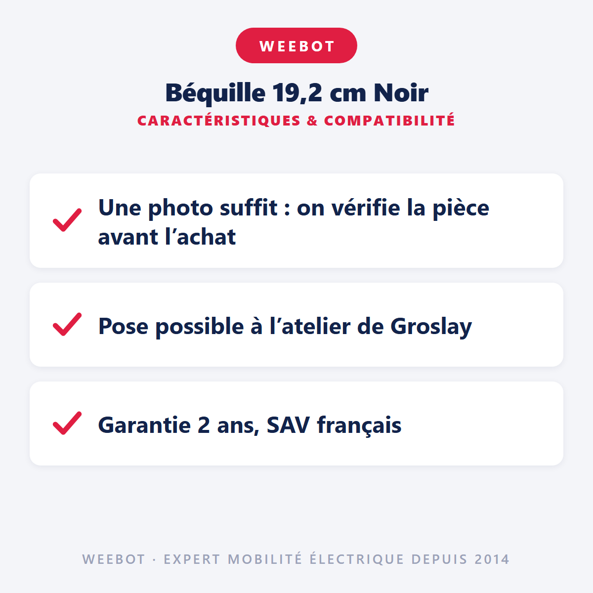 Béquille 19,2 cm Noir : caractéristiques et compatibilité