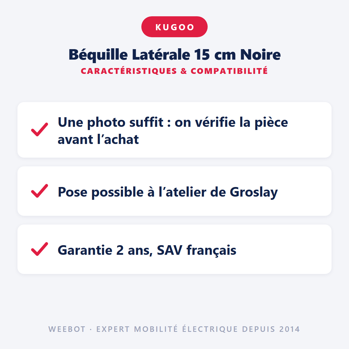 Béquille Latérale 15 cm Noire : caractéristiques et compatibilité