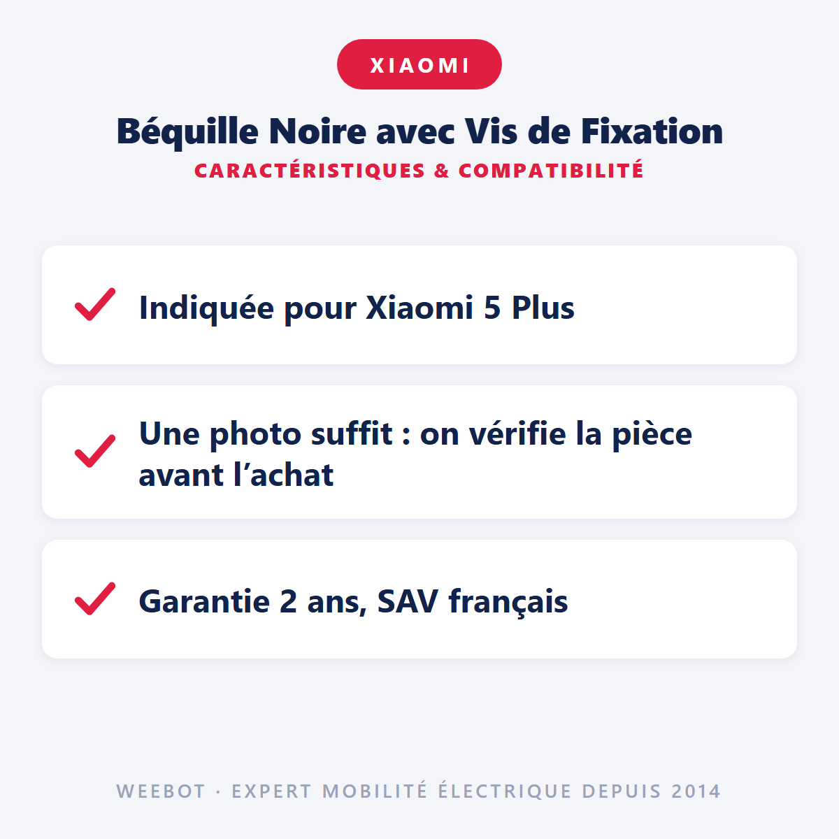 Béquille Noire avec Vis de Fixation : caractéristiques et compatibilité