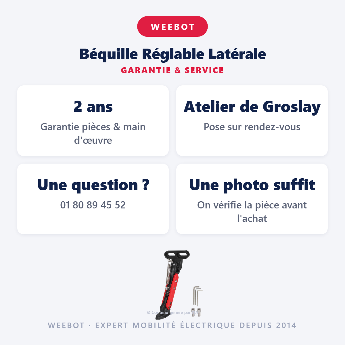 Béquille Réglable Latérale : garantie 2 ans et service après-vente