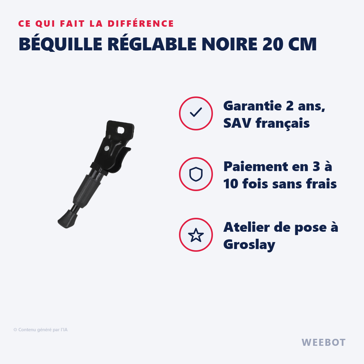 Béquille Réglable Noire 20 cm : les points forts