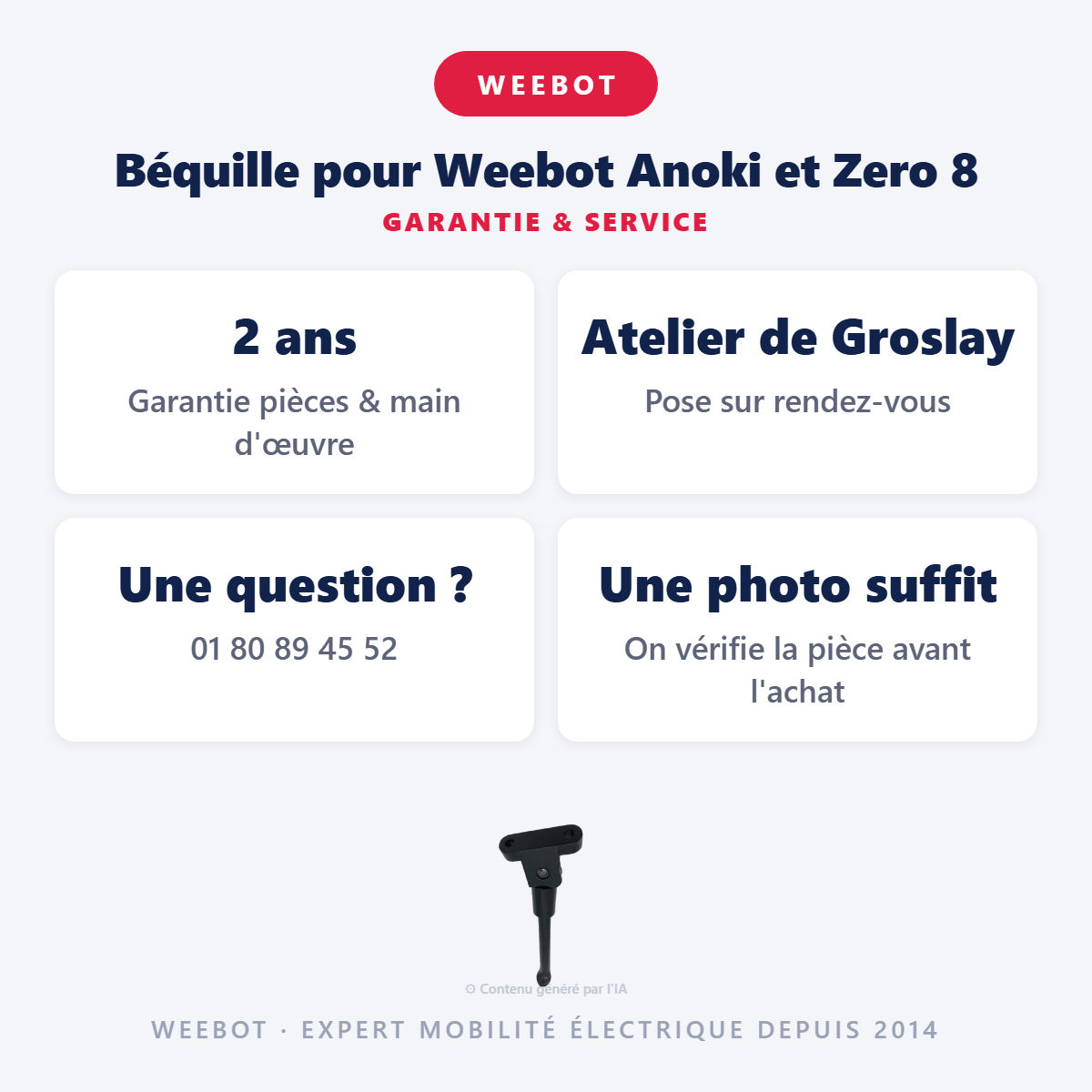 Béquille pour Weebot Anoki et Zero 8 : garantie 2 ans et service après-vente