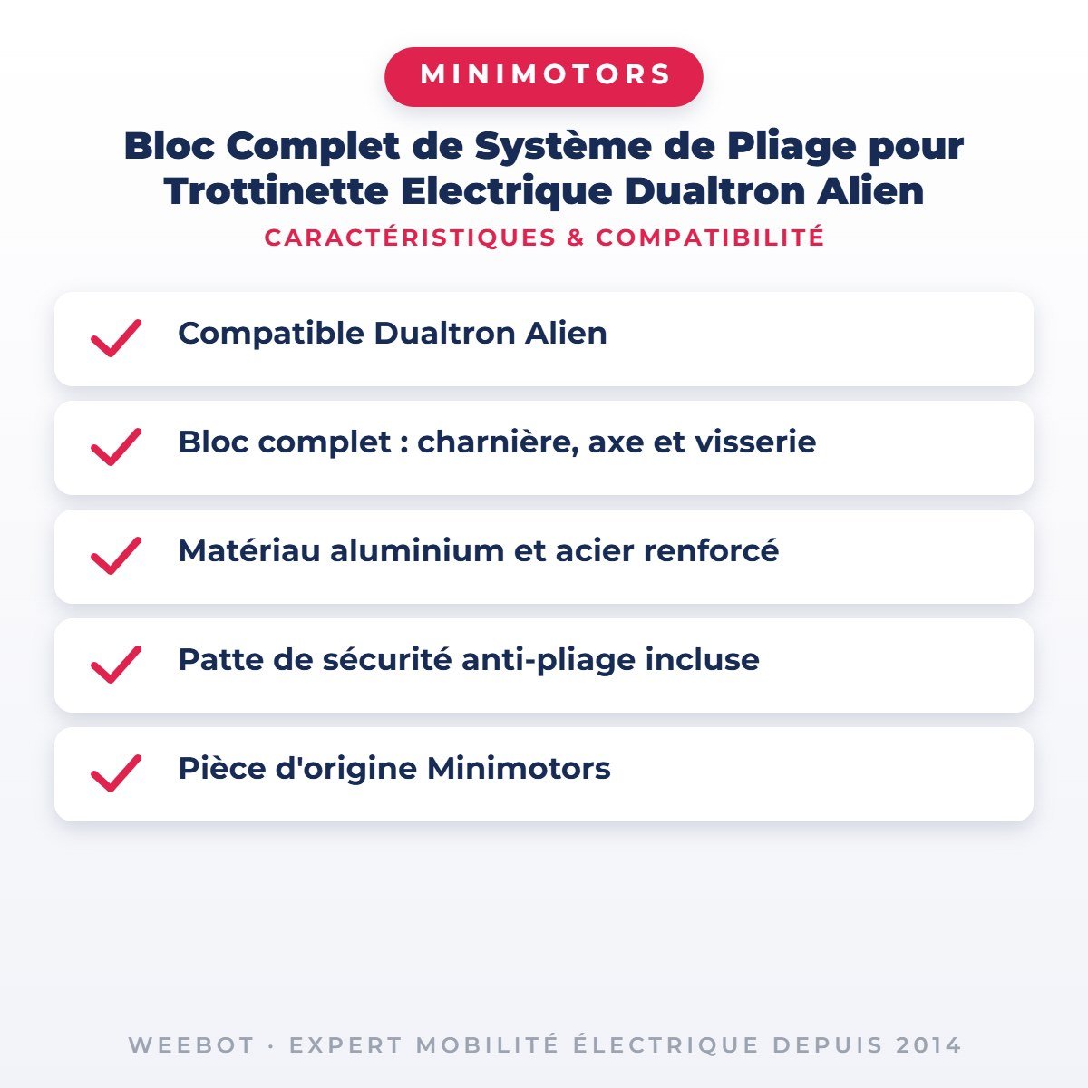 Bloc Complet de Système de Pliage pour Trottinette Electrique Dualtron Alien - Weebot