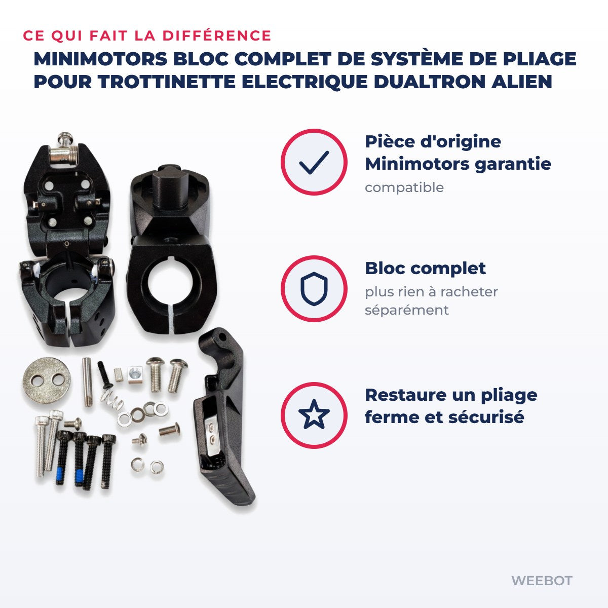 Bloc Complet de Système de Pliage pour Trottinette Electrique Dualtron Alien — points forts