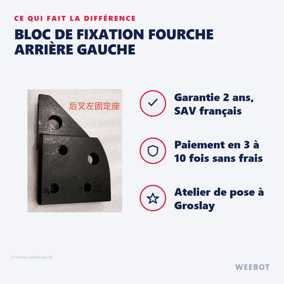 Bloc de Fixation Fourche Arrière Gauche : les points forts
