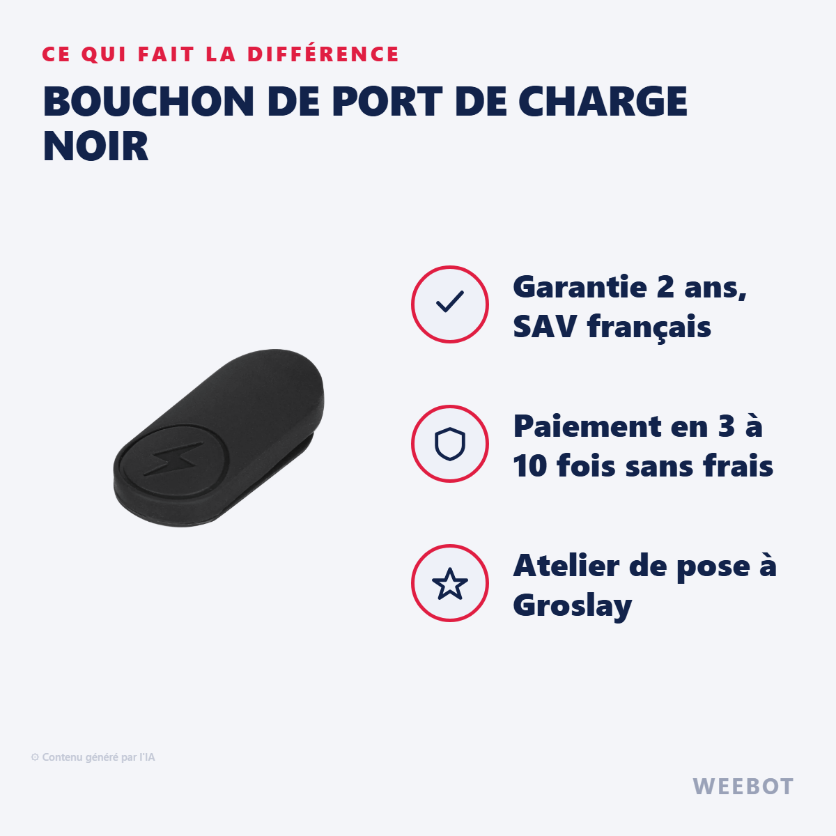 Bouchon de Port de Charge Noir : les points forts