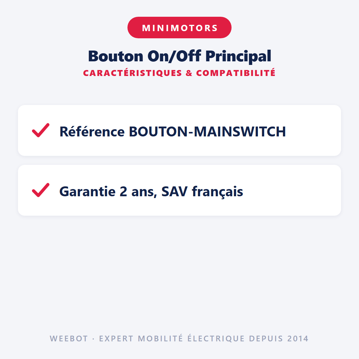 Bouton On/Off Principal pour Trottinette Électrique Dualtron Minimotors - Weebot