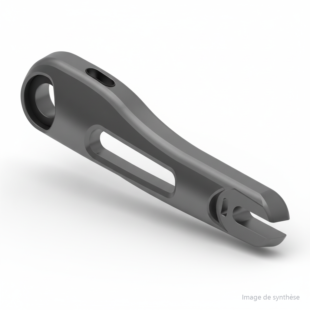 Dessin technique d'un bras de suspension avant droit pour trottinette Dualtron Compact