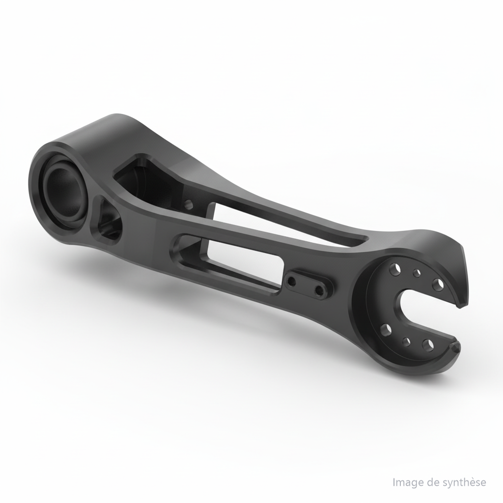 Schéma en vue technique d'un bras oscillant arrière gauche pour trottinette électrique Dualtron Storm