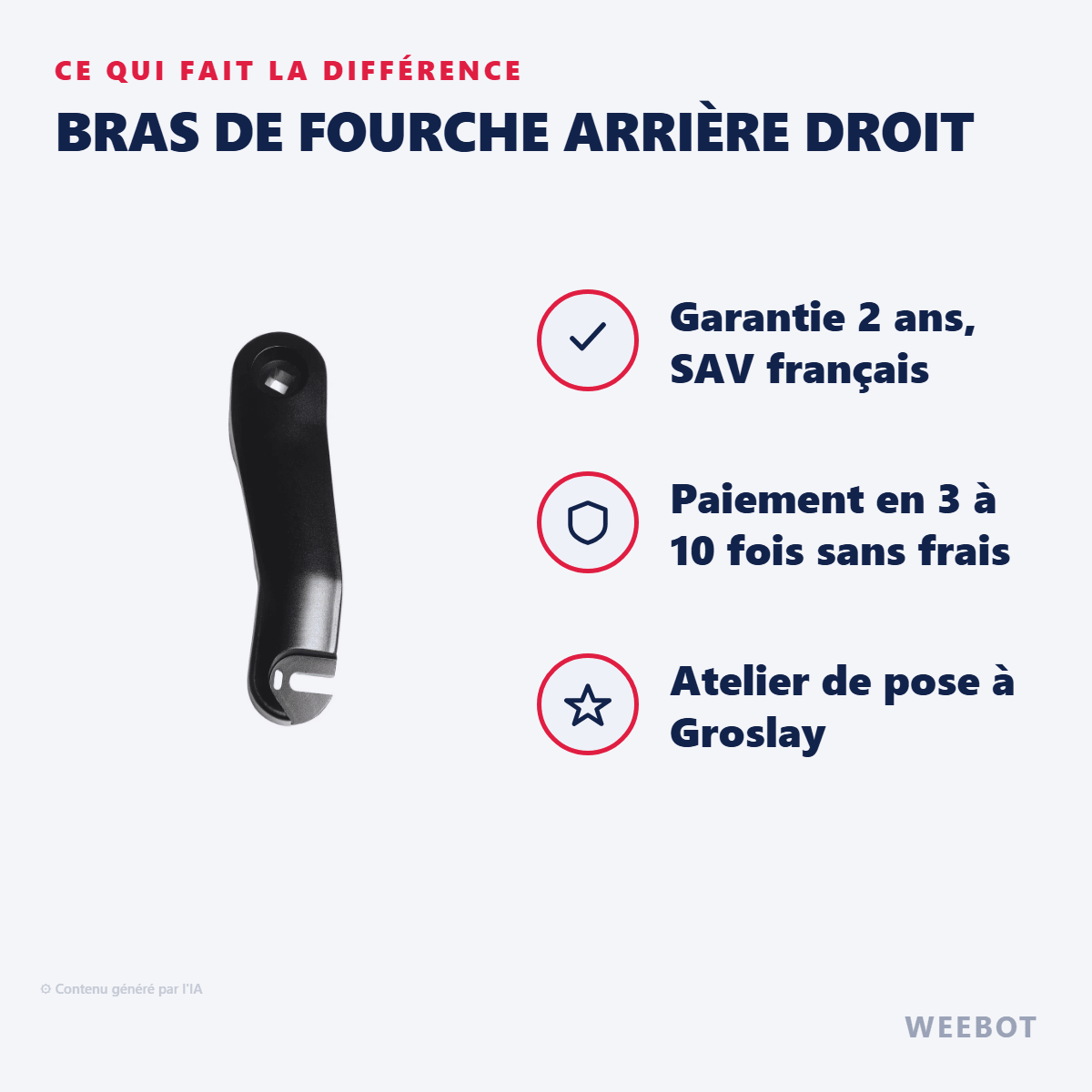Bras de Fourche Arrière Droit pour Trottinette Electrique Dualtron Forever - Weebot