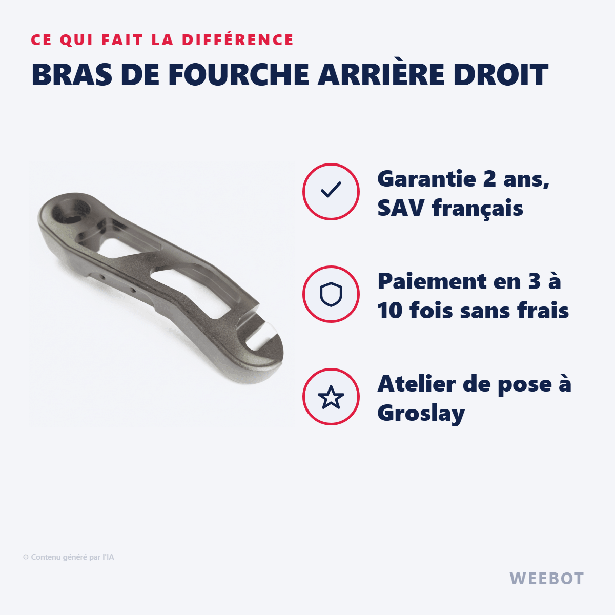 Bras de Fourche Arrière Droit pour Trottinette Electrique Dualtron Spider - Weebot