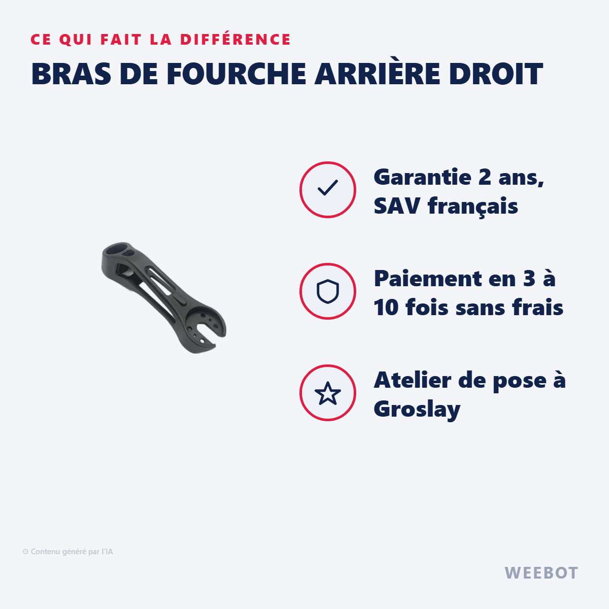 Bras de Fourche Arrière Droit pour Trottinette Electrique Dualtron Storm - Weebot