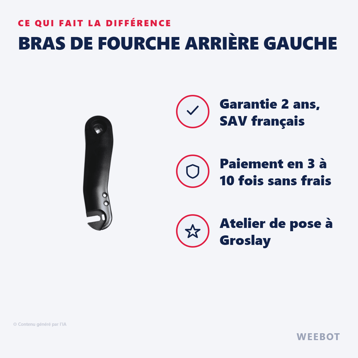 Bras de Fourche Arrière Gauche pour Trottinette Electrique Dualtron Forever - Weebot