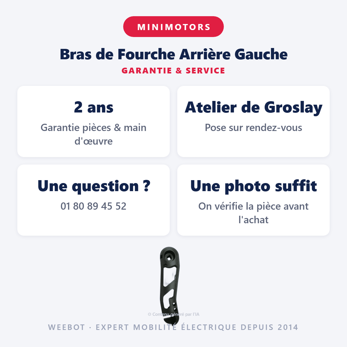 Bras de Fourche Arrière Gauche pour Trottinette Electrique Dualtron Spider - Weebot
