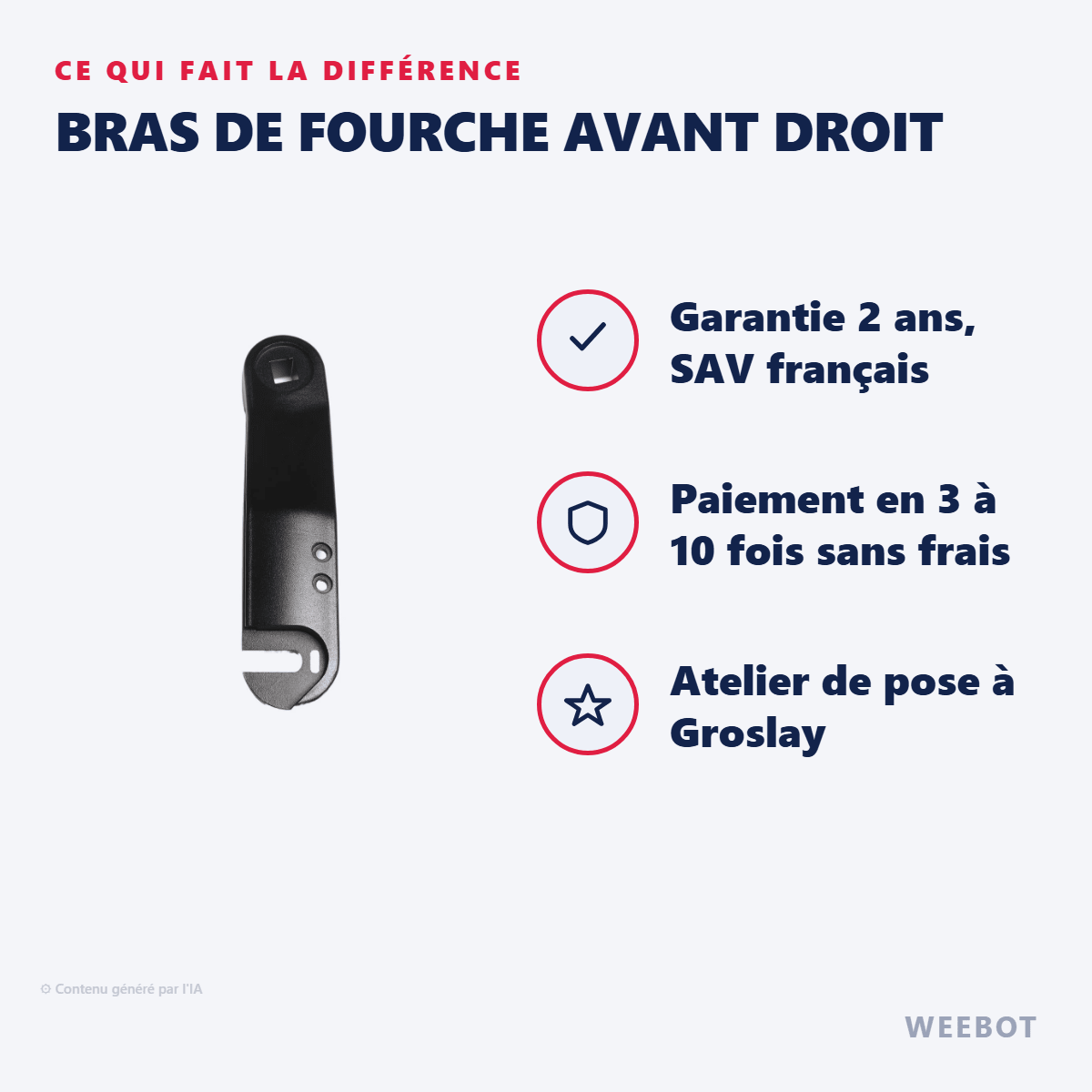 Bras de Fourche Avant Droit pour Trottinette Electrique Dualtron Forever - Weebot