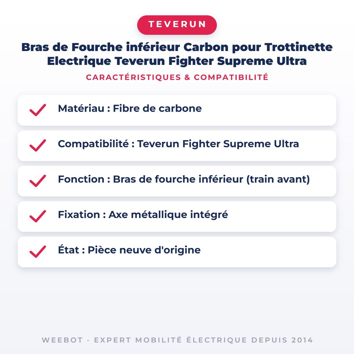 Bras de Fourche inférieur Carbon pour Trottinette Electrique Teverun Fighter Supreme Ultra - Weebot