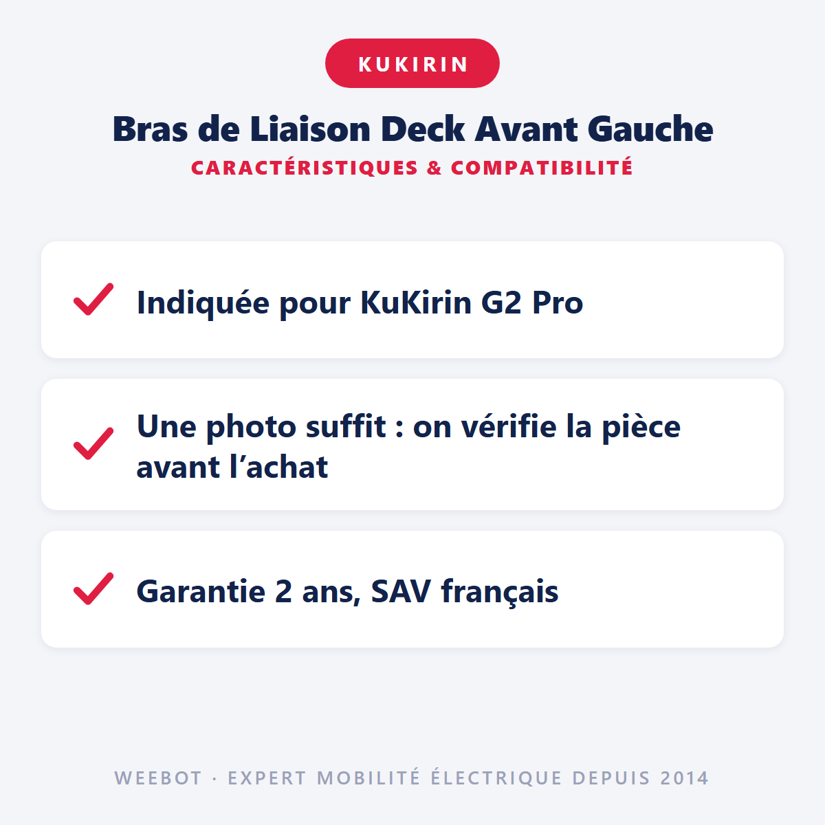 Bras de Liaison Deck Avant Gauche pour Trottinette Électrique Kukirin G2 Pro - Weebot