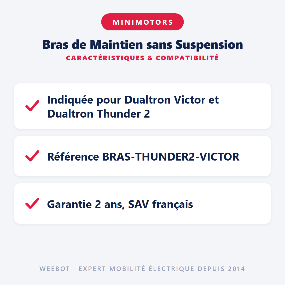 Bras de Maintien sans Suspension : caractéristiques et compatibilité