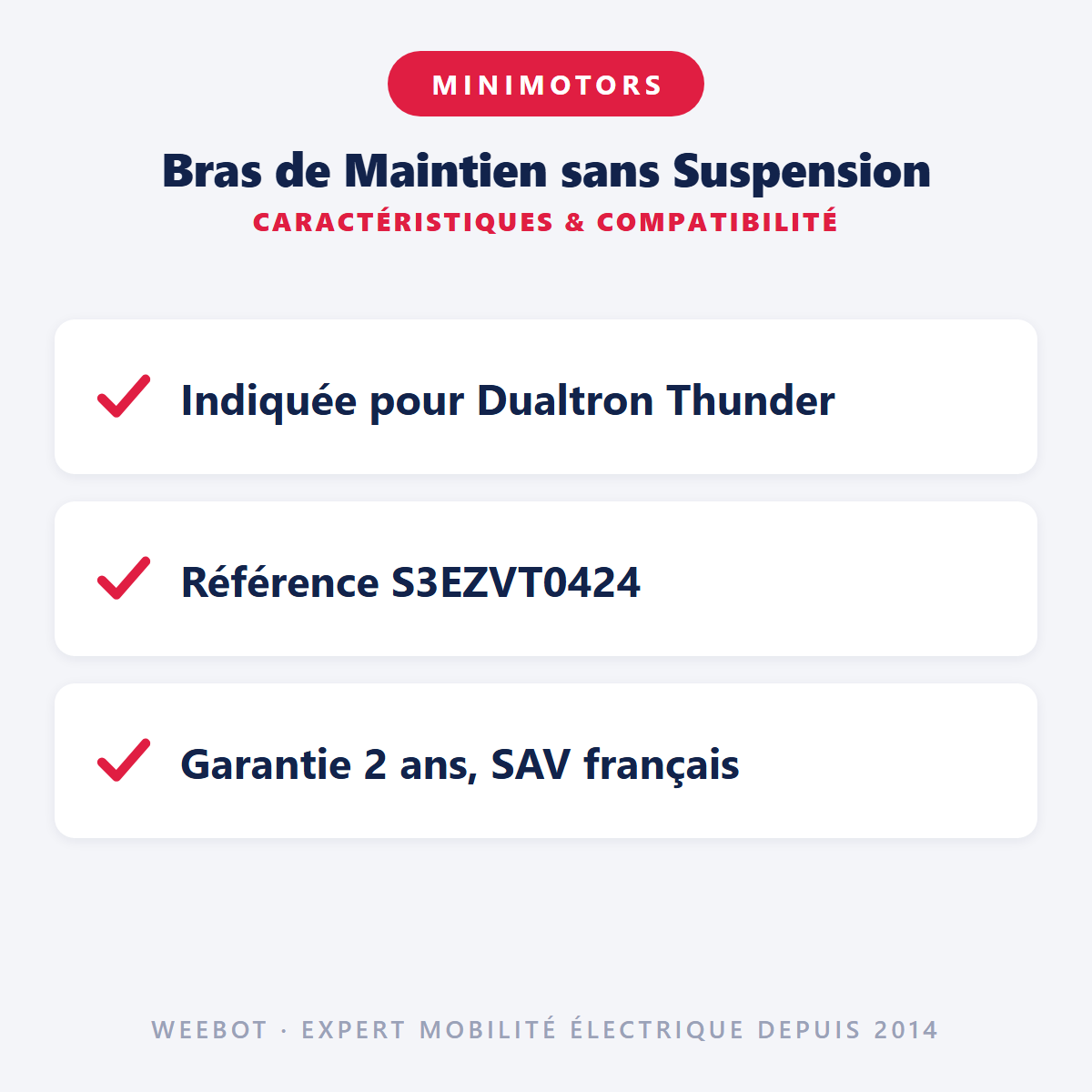 Bras de Maintien sans Suspension : caractéristiques et compatibilité