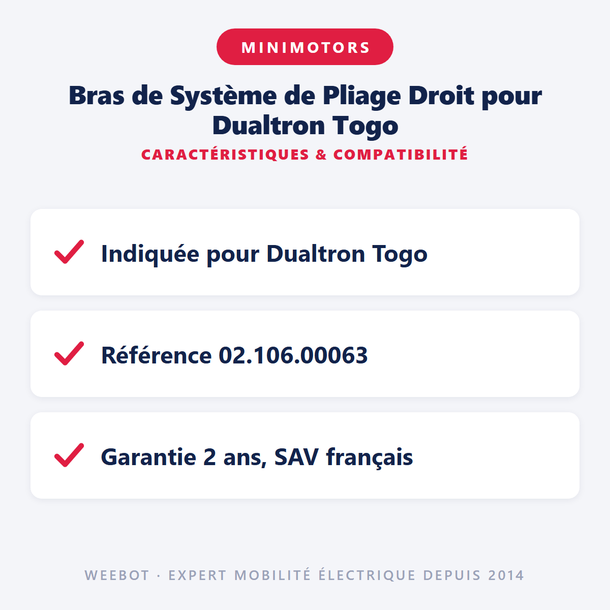 Bras de Système de Pliage Droit pour Dualtron Togo - Weebot