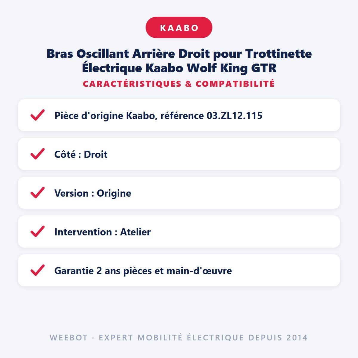 Bras Oscillant Arrière Droit pour Trottinette Électrique Kaabo Wolf King GTR - Weebot