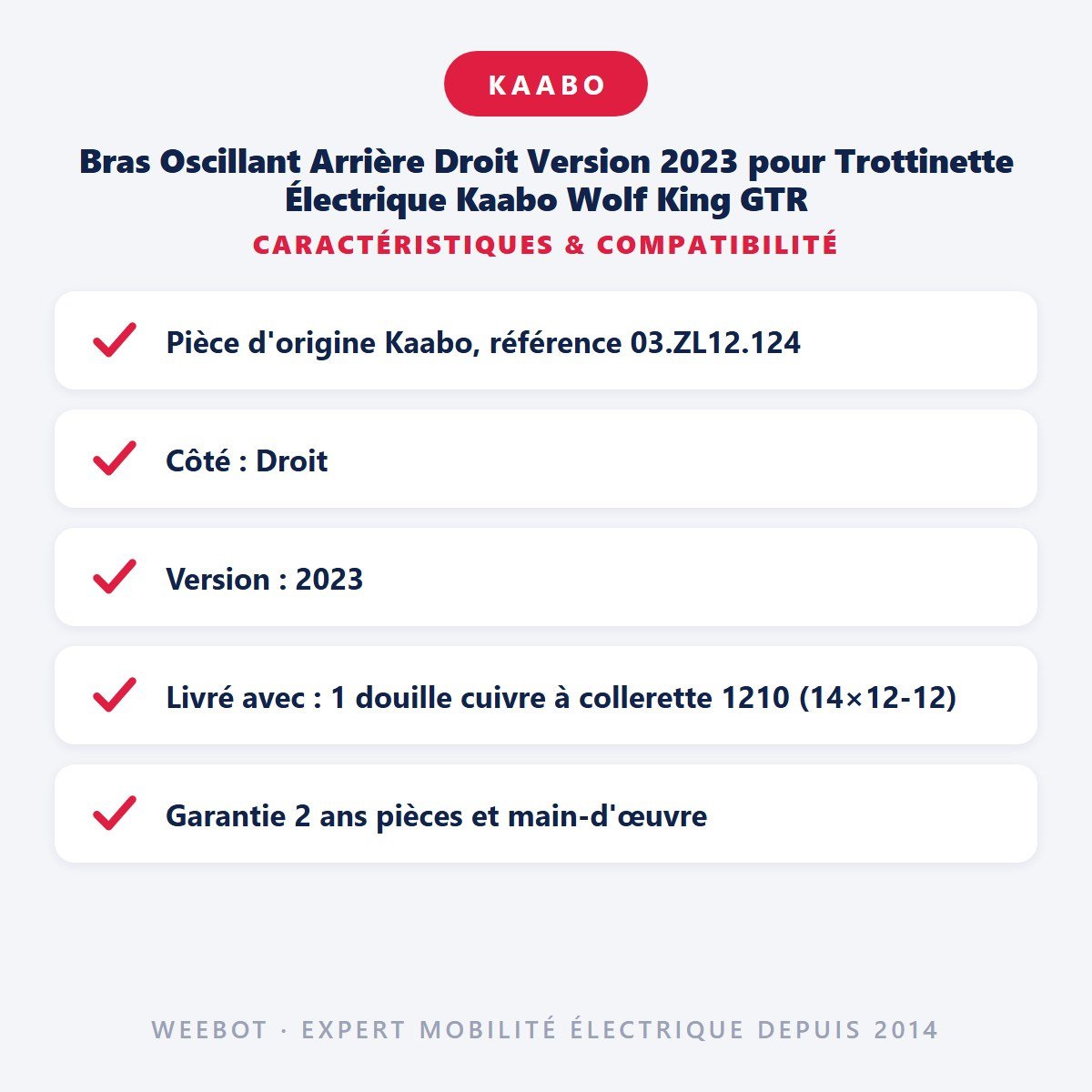 Bras Oscillant Arrière Droit Version 2023 pour Trottinette Électrique Kaabo Wolf King GTR - Weebot