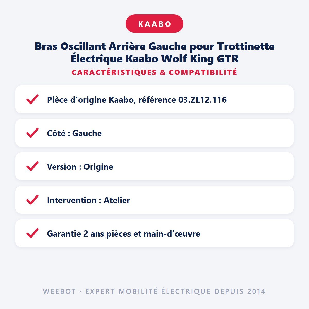 Bras Oscillant Arrière Gauche pour Trottinette Électrique Kaabo Wolf King GTR - Weebot