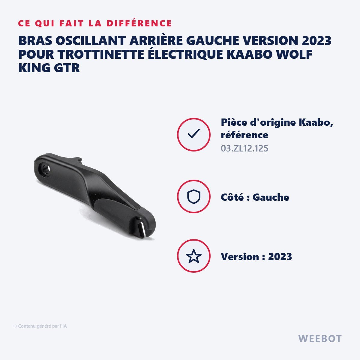 Bras Oscillant Arrière Gauche Version 2023 pour Trottinette Électrique Kaabo Wolf King GTR - Weebot
