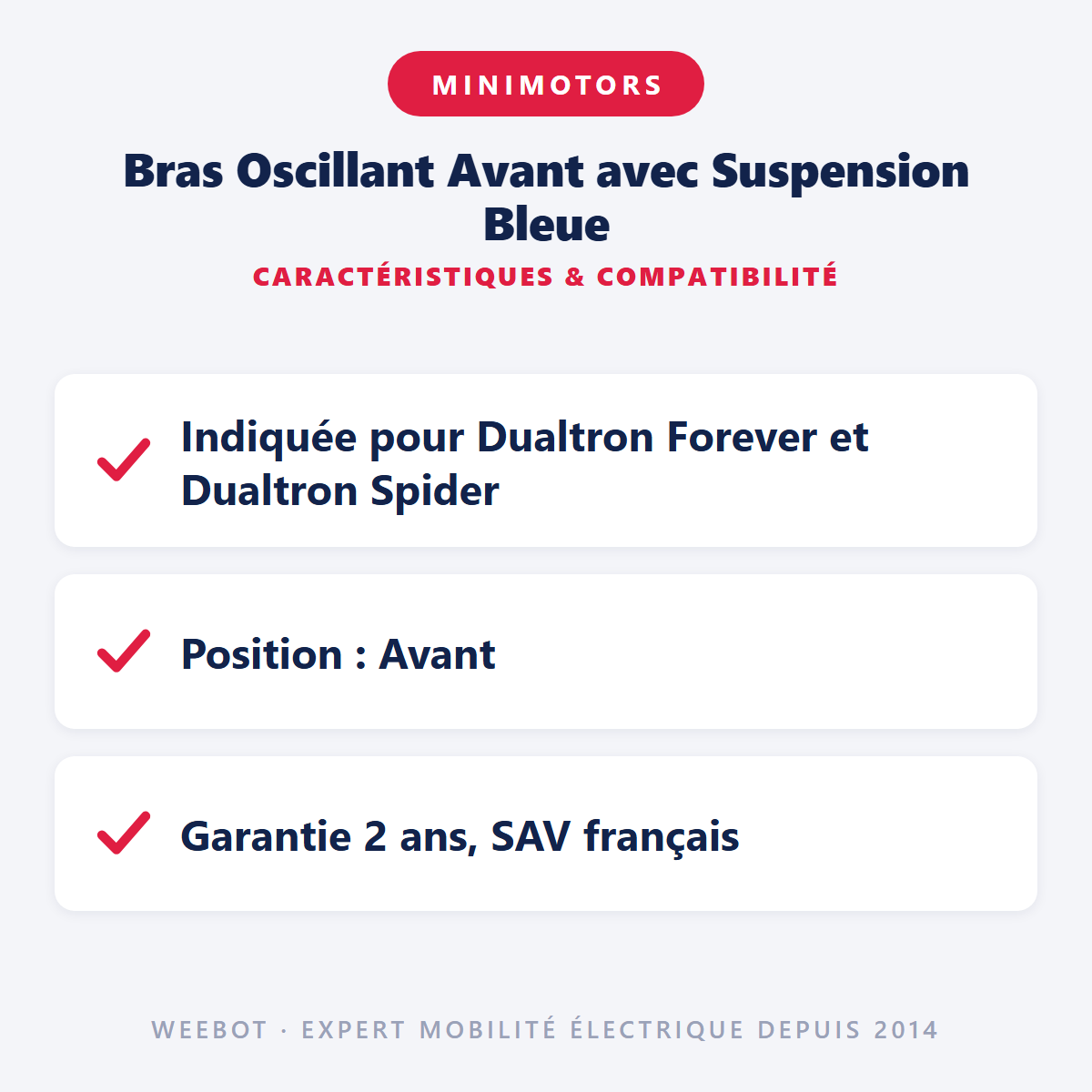 Bras Oscillant Avant avec Suspension Bleue : caractéristiques et compatibilité